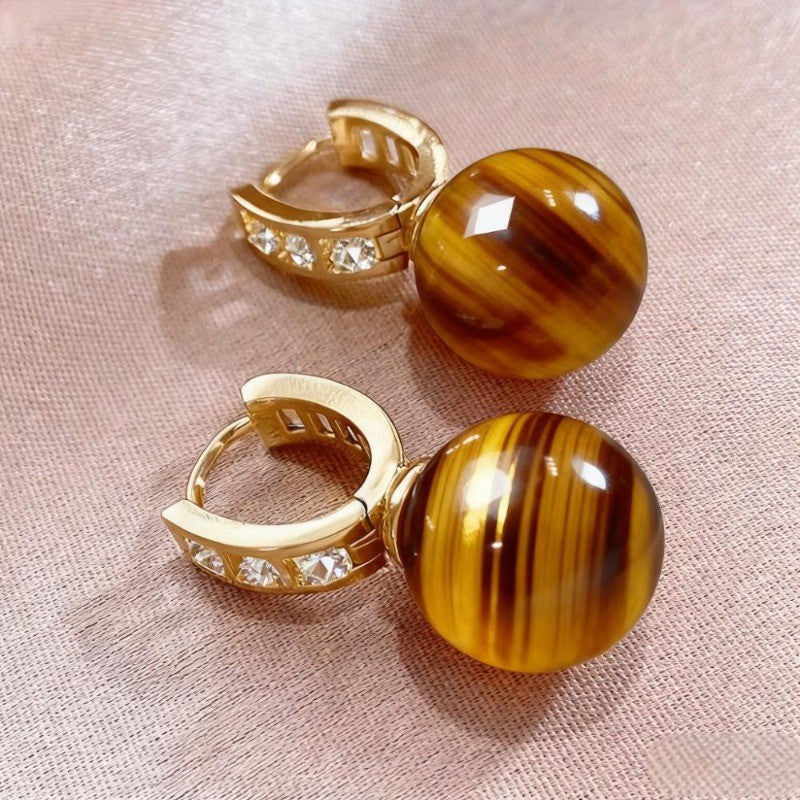 Boho Tiger Eye Sphere Hoop Earrings