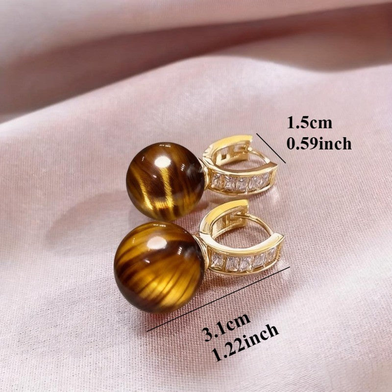 Boho Tiger Eye Sphere Hoop Earrings