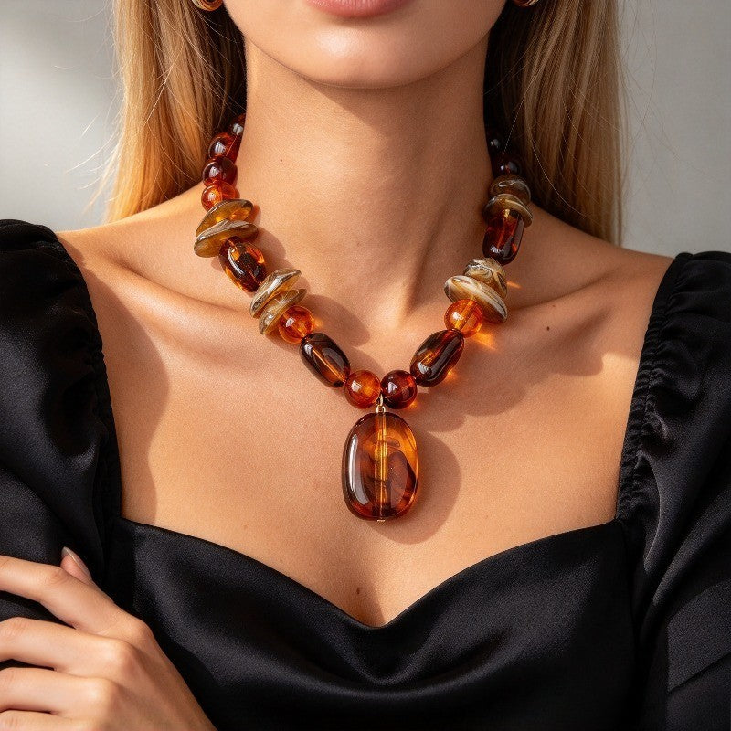 Boho Amber Resin Bead Necklace