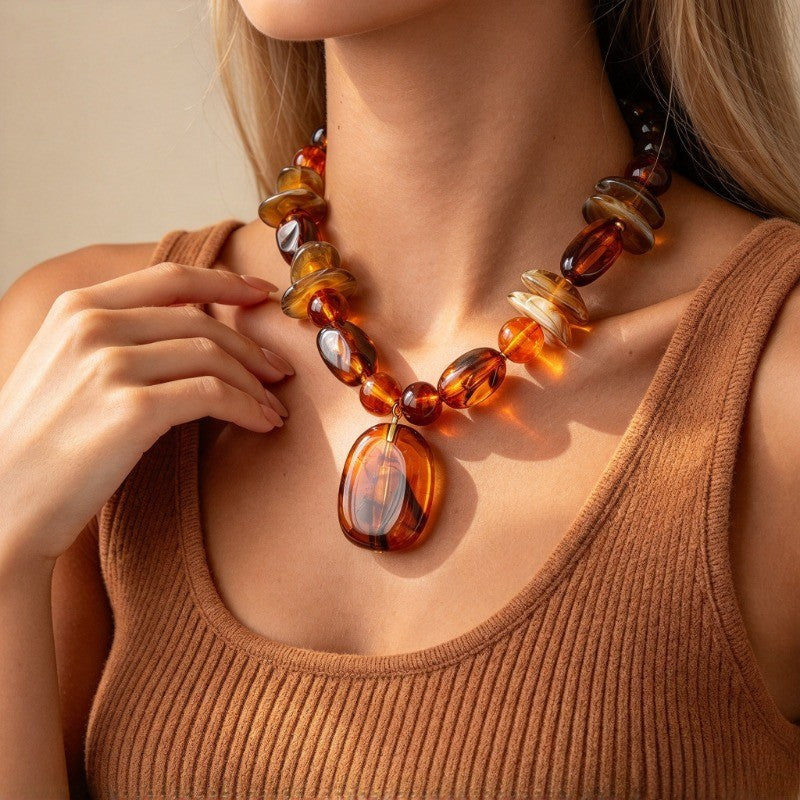 Boho Amber Resin Bead Necklace