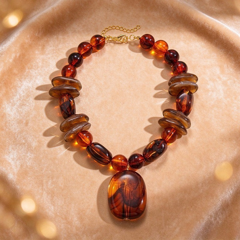Boho Amber Resin Bead Necklace