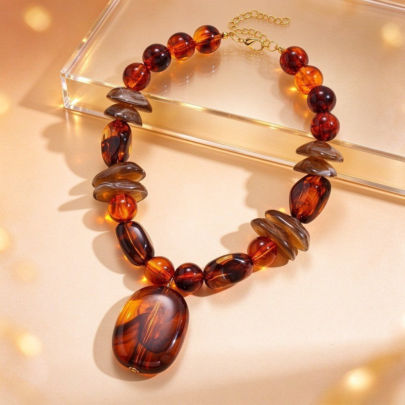 Boho Amber Resin Bead Necklace