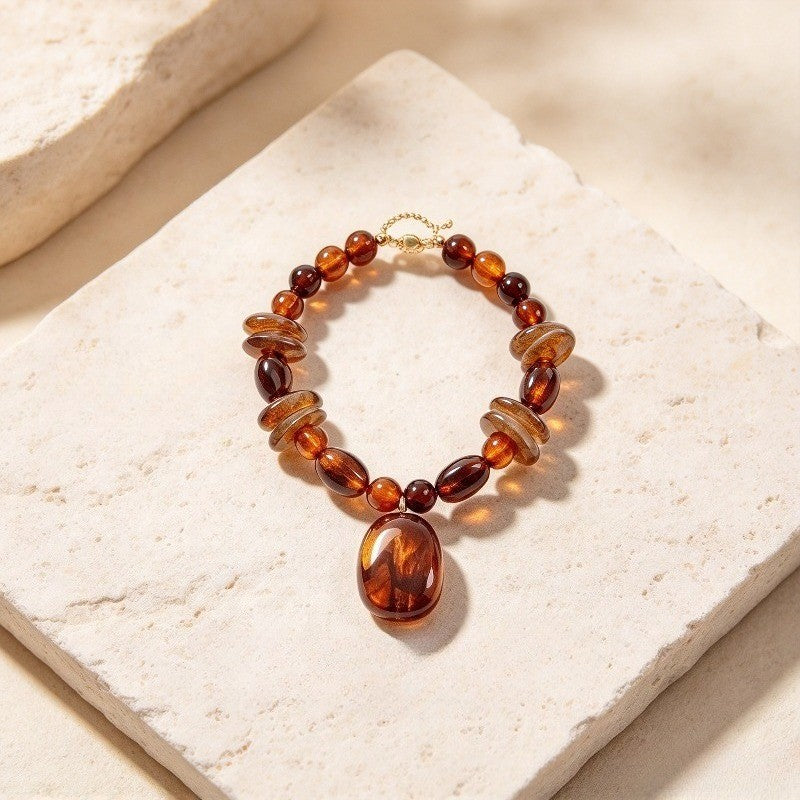 Boho Amber Resin Bead Necklace
