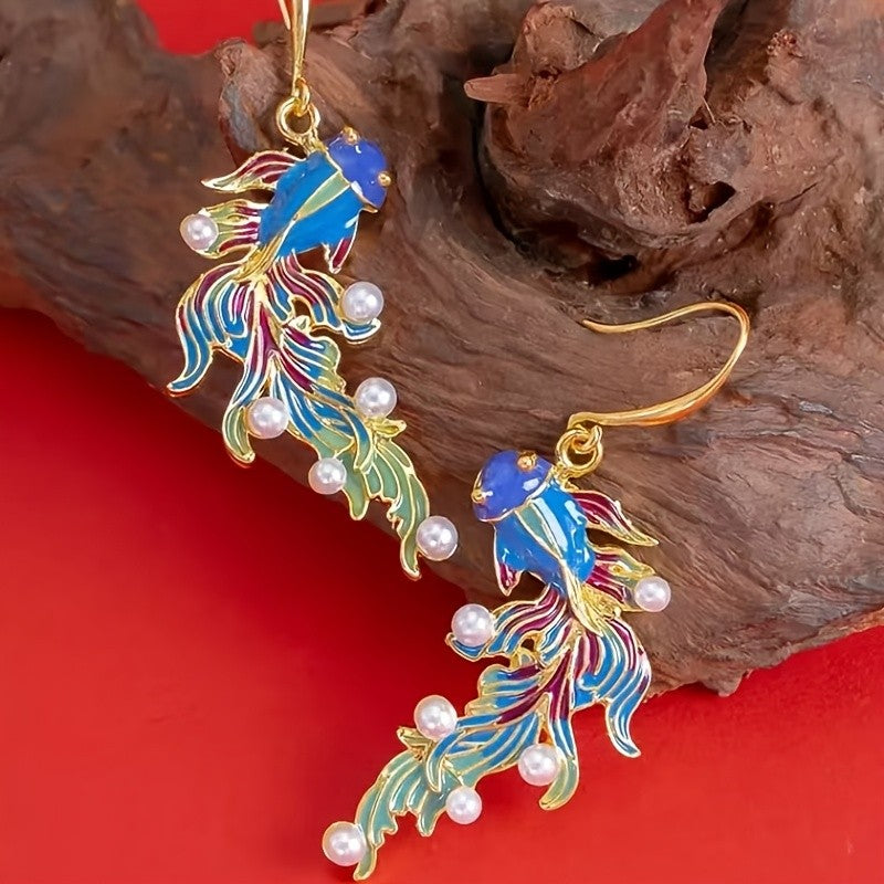 Vintage Enamel Goldfish Drop Earrings
