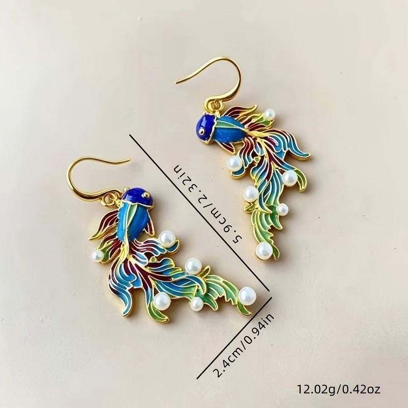 Vintage Enamel Goldfish Drop Earrings