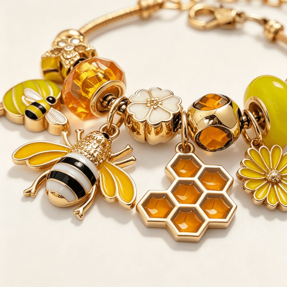 Boho Bee Honeycomb Charm Bracelet