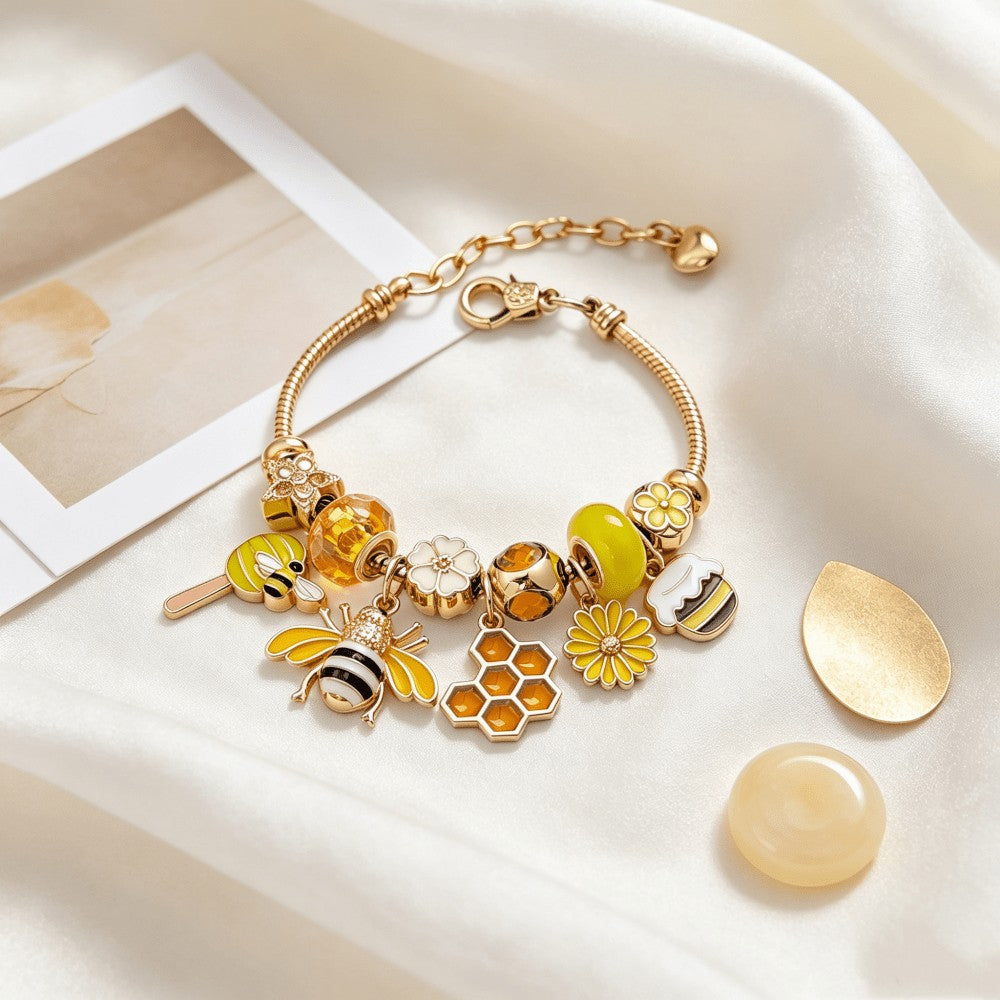 Boho Bee Honeycomb Charm Bracelet