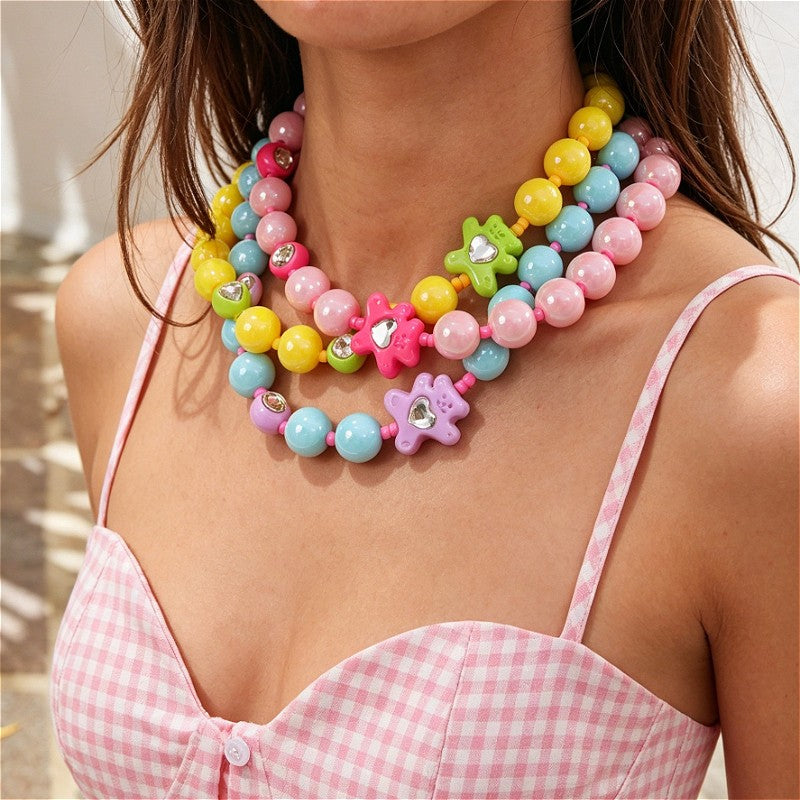 Playful Multicolor Star Resin Bead Necklace