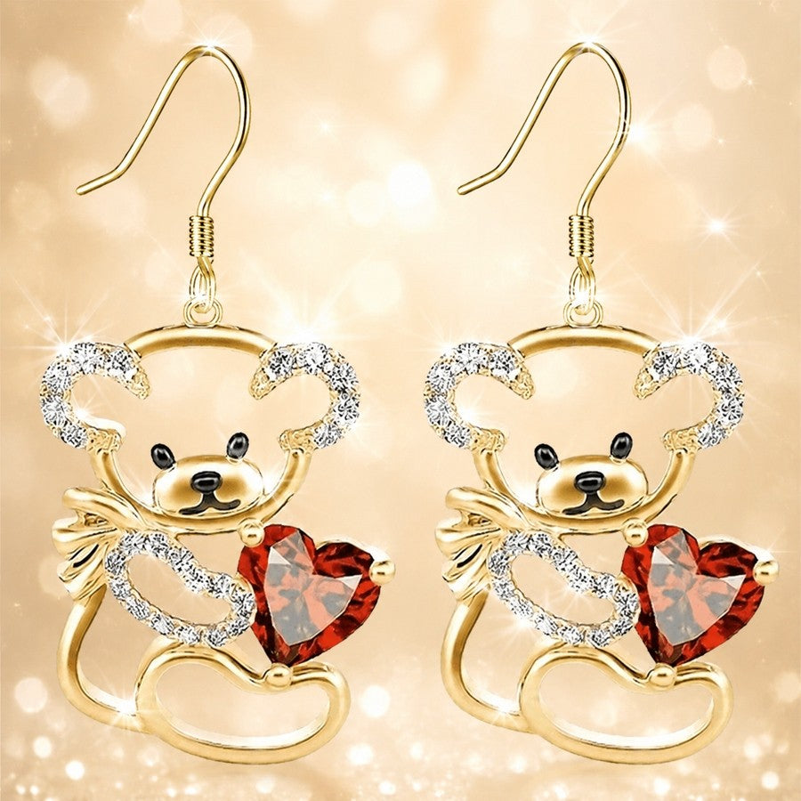 Romantic Bear Heart Dangle Earrings