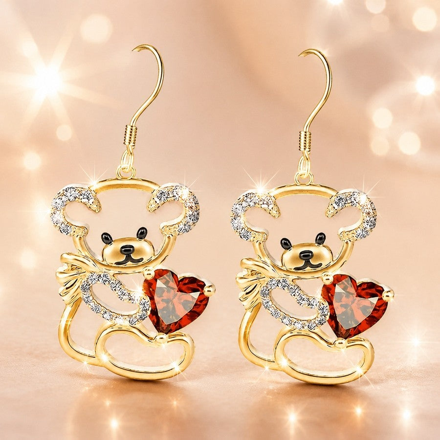 Romantic Bear Heart Dangle Earrings