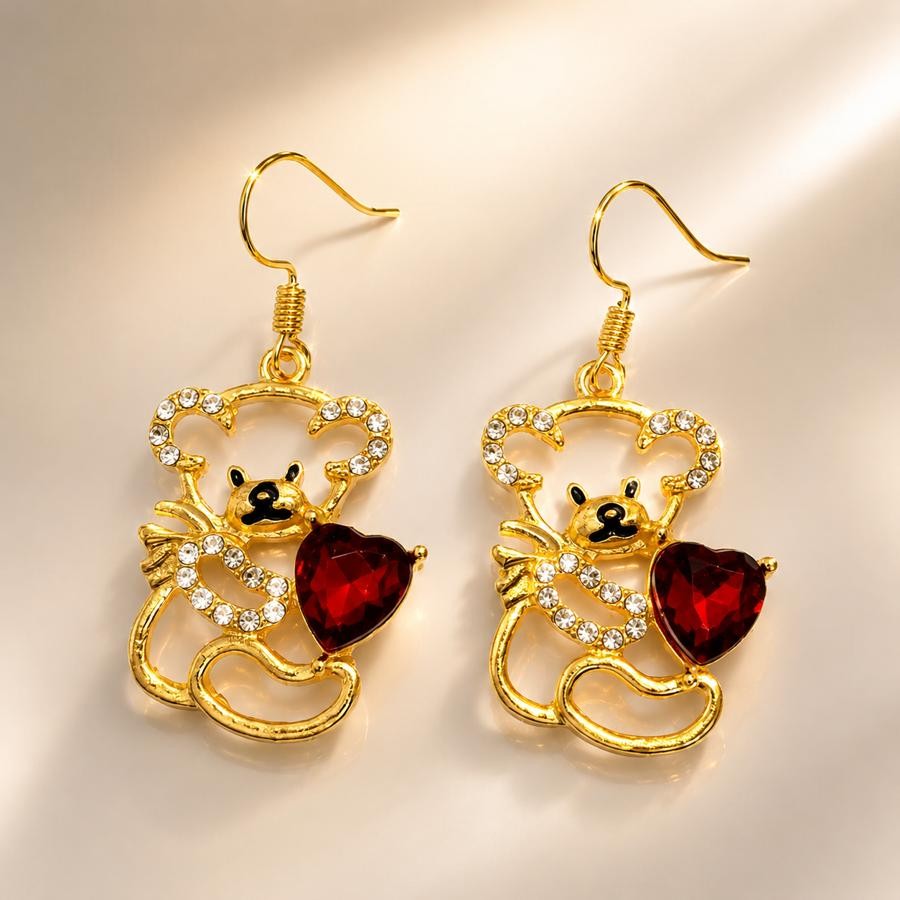 Romantic Bear Heart Dangle Earrings