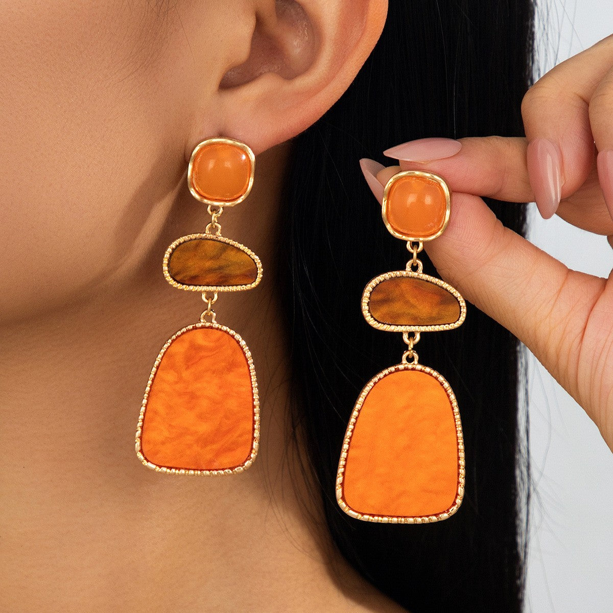 Classy Amber Geometric Tiered Drop Earrings