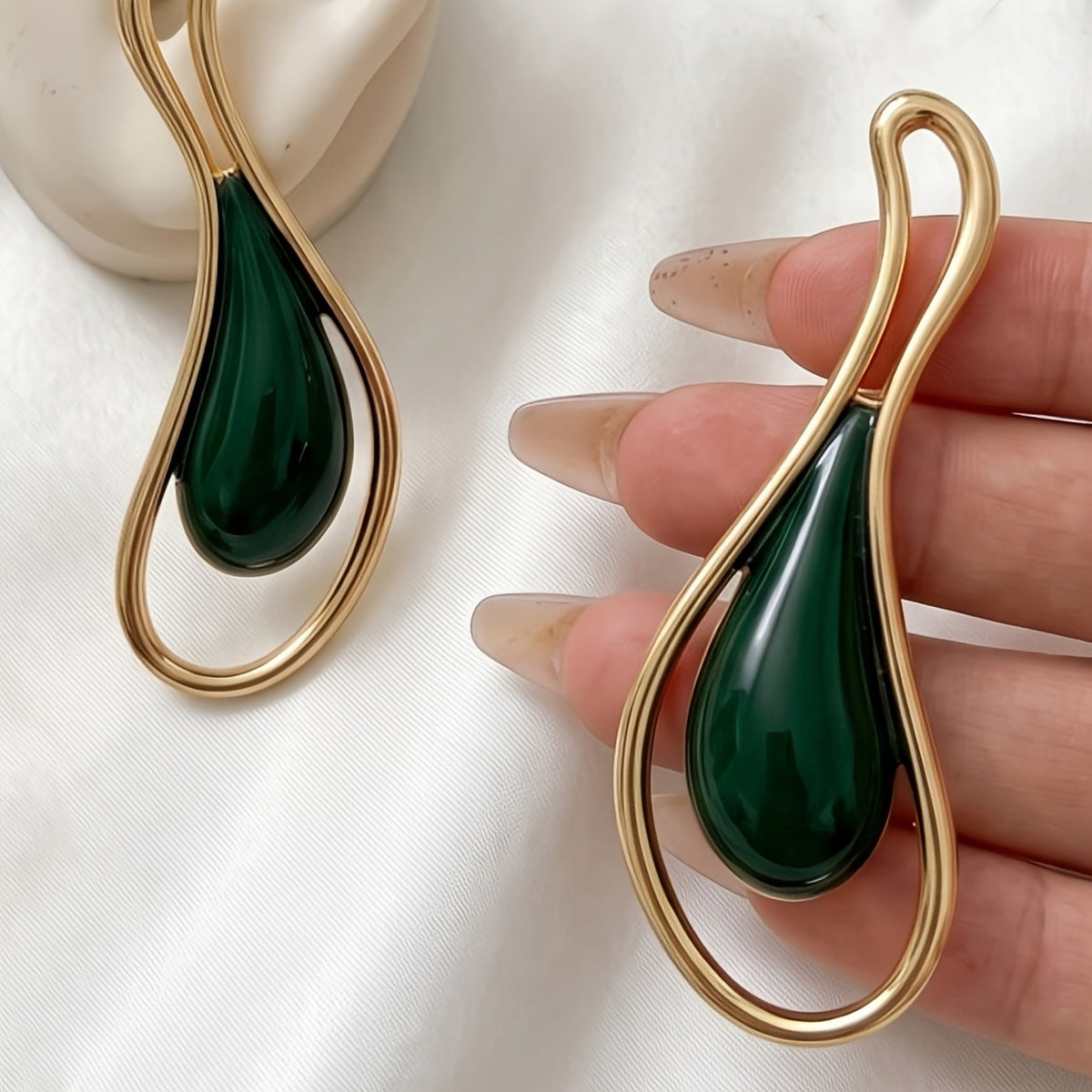 Elegant Green Teardrop Loop Earrings