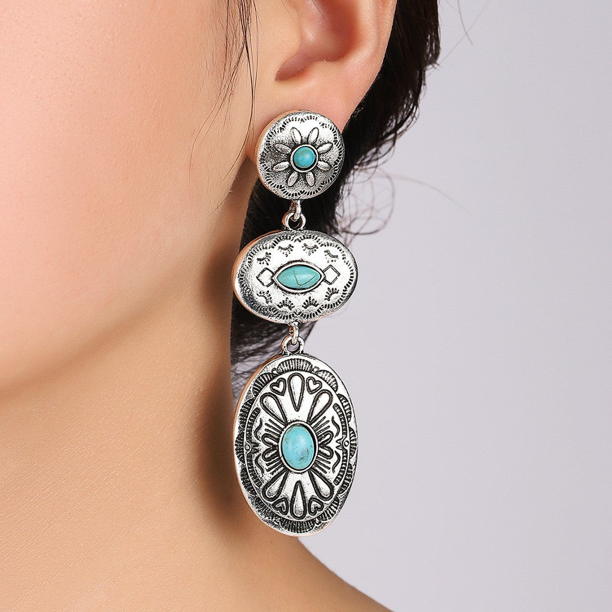 Boho Vintage Turquoise Tiered Drop Earrings