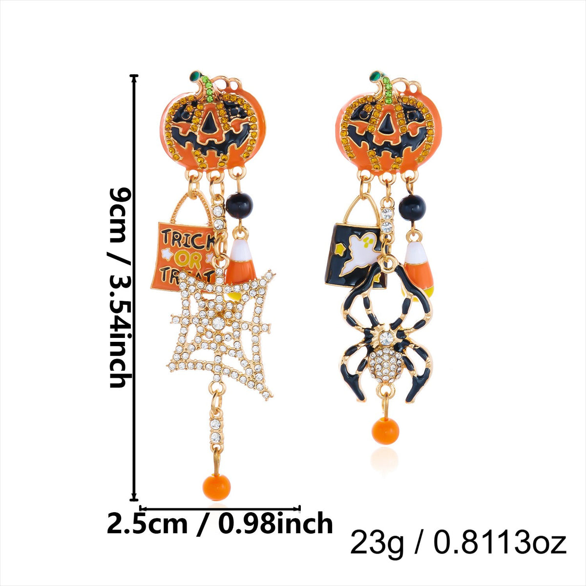 Boho Halloween Pumpkin Spiderweb Earrings