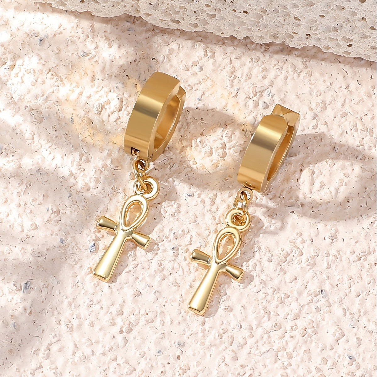 Vintage Ankh Charm Huggie Earrings
