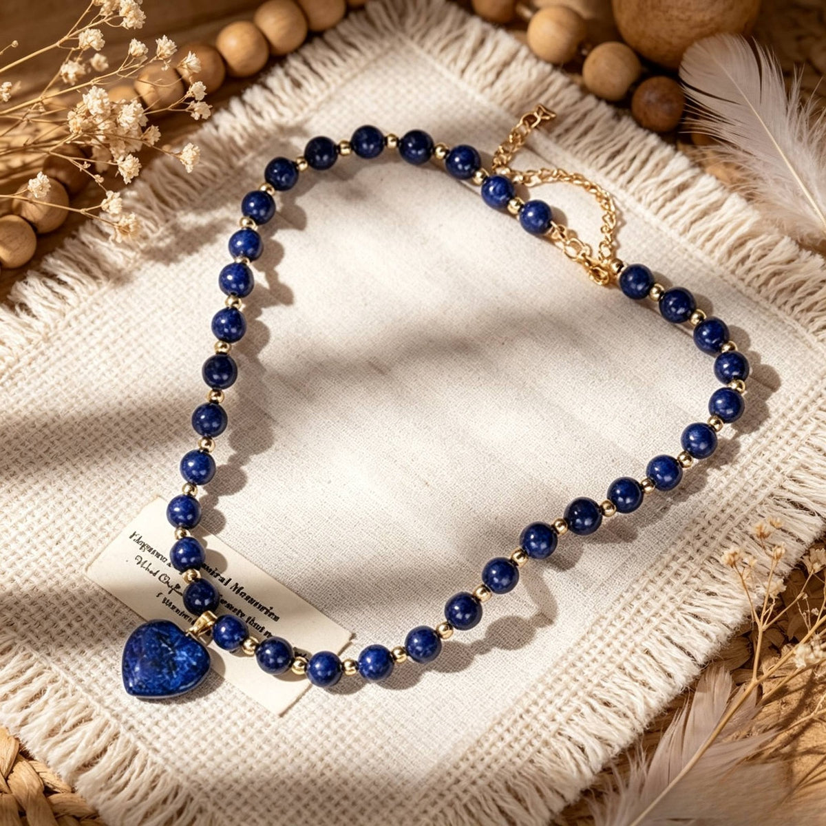 Vintage Boho Blue Bead Heart Necklace