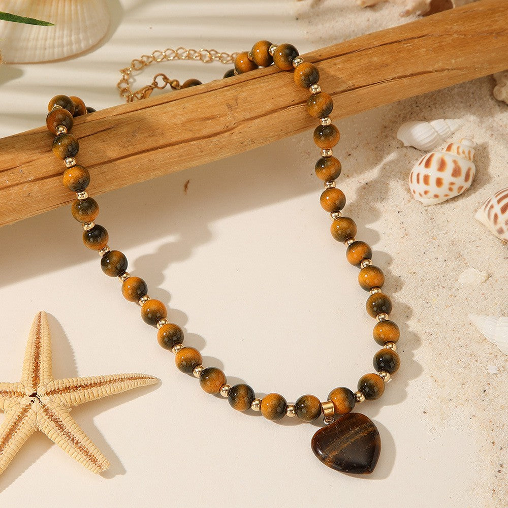 Vintage Boho Blue Bead Heart Necklace