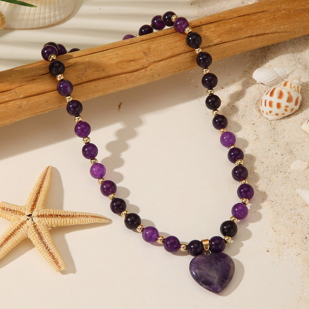 Vintage Boho Blue Bead Heart Necklace