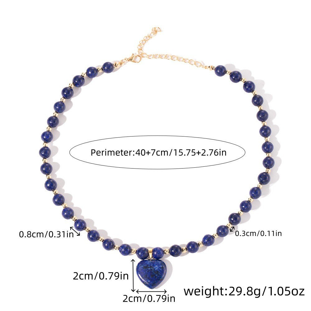Vintage Boho Blue Bead Heart Necklace