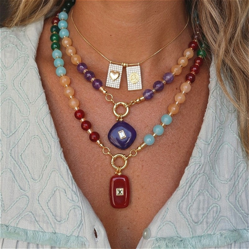 18k Boho Multi-Color Beaded Layered Necklace