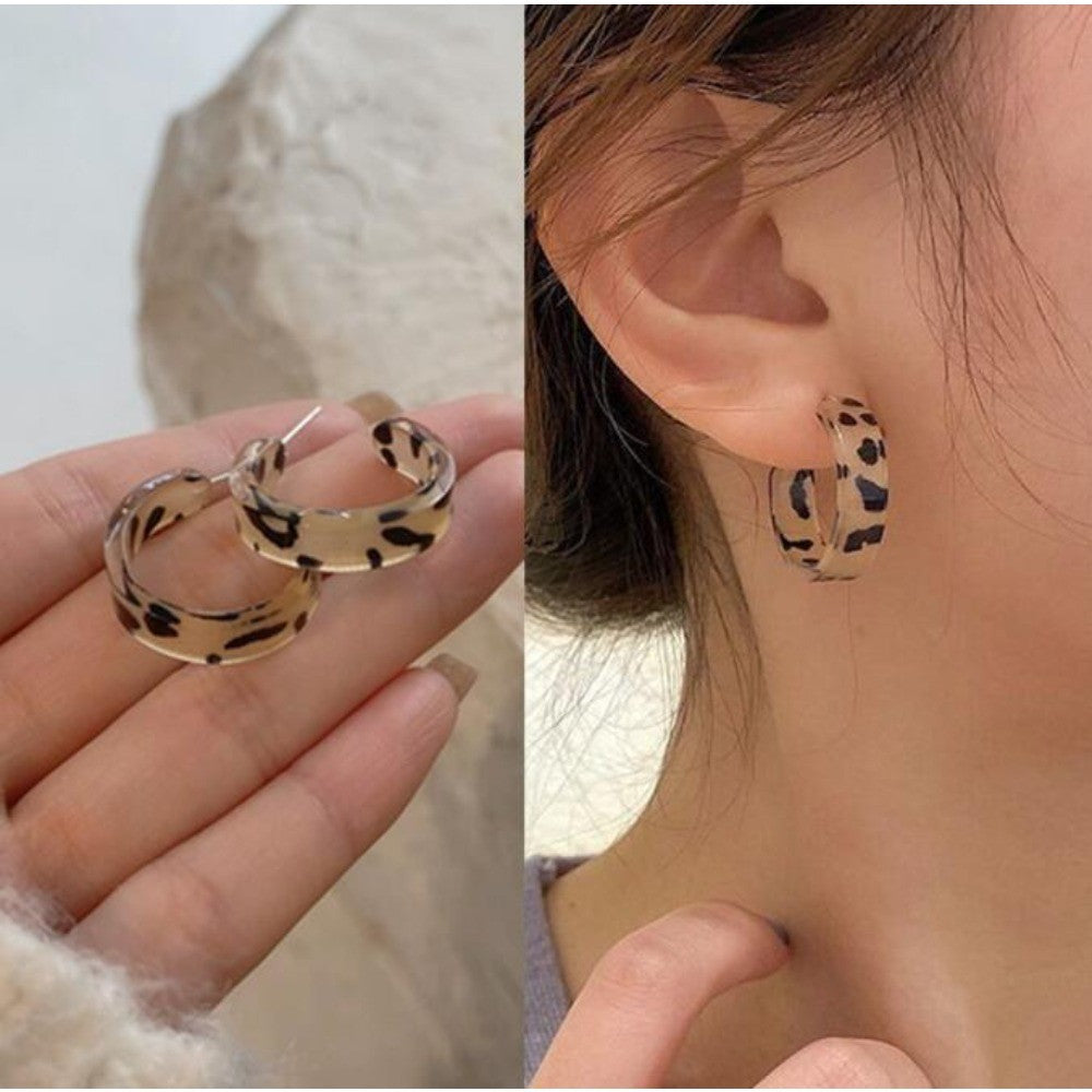 Vintage Leopard Print Acrylic Hoop Earrings