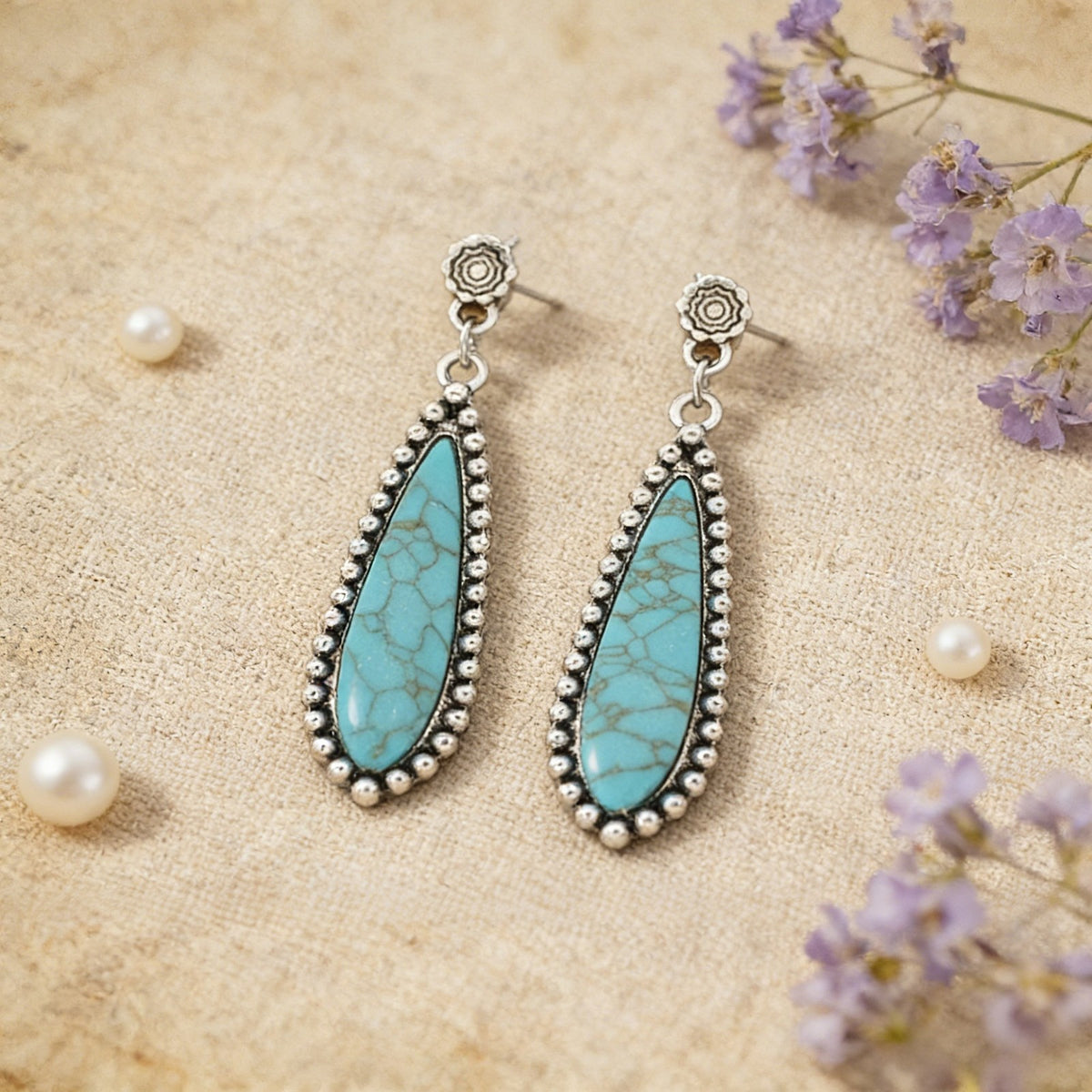 Vintage Boho Synthetic Turquoise Drop Earrings