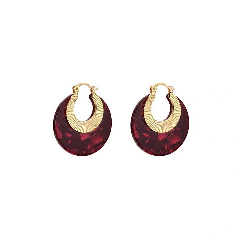Classy Burgundy Textured Acrylic Hoop Earrings