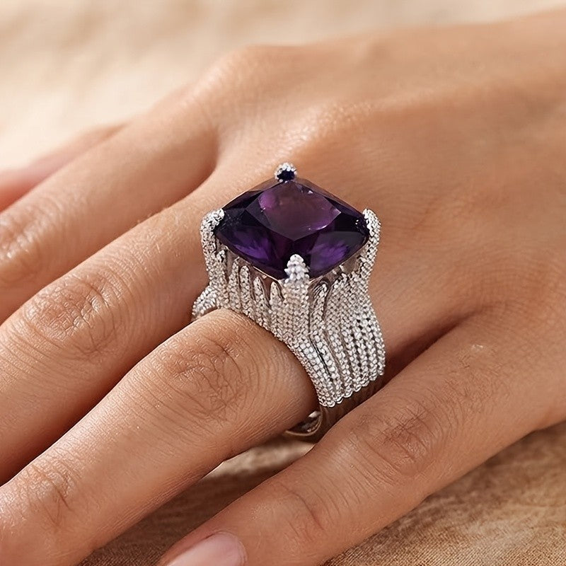 Classy Purple Pillow Cut Statement Ring