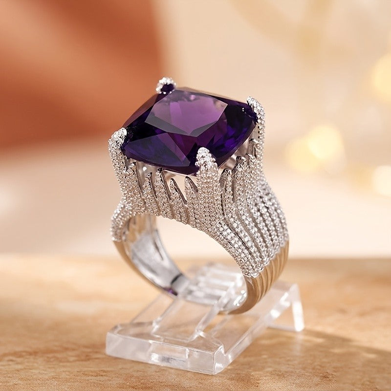 Classy Purple Pillow Cut Statement Ring