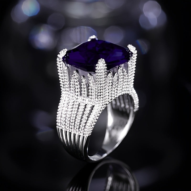 Classy Purple Pillow Cut Statement Ring