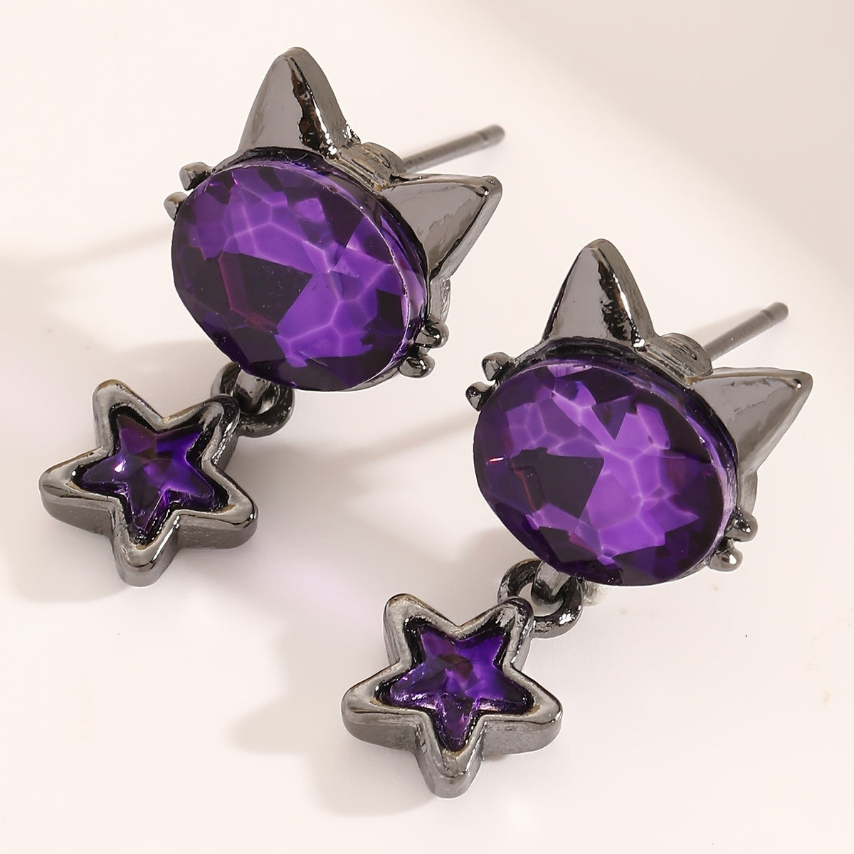 Cute Purple Cat Star Earrings
