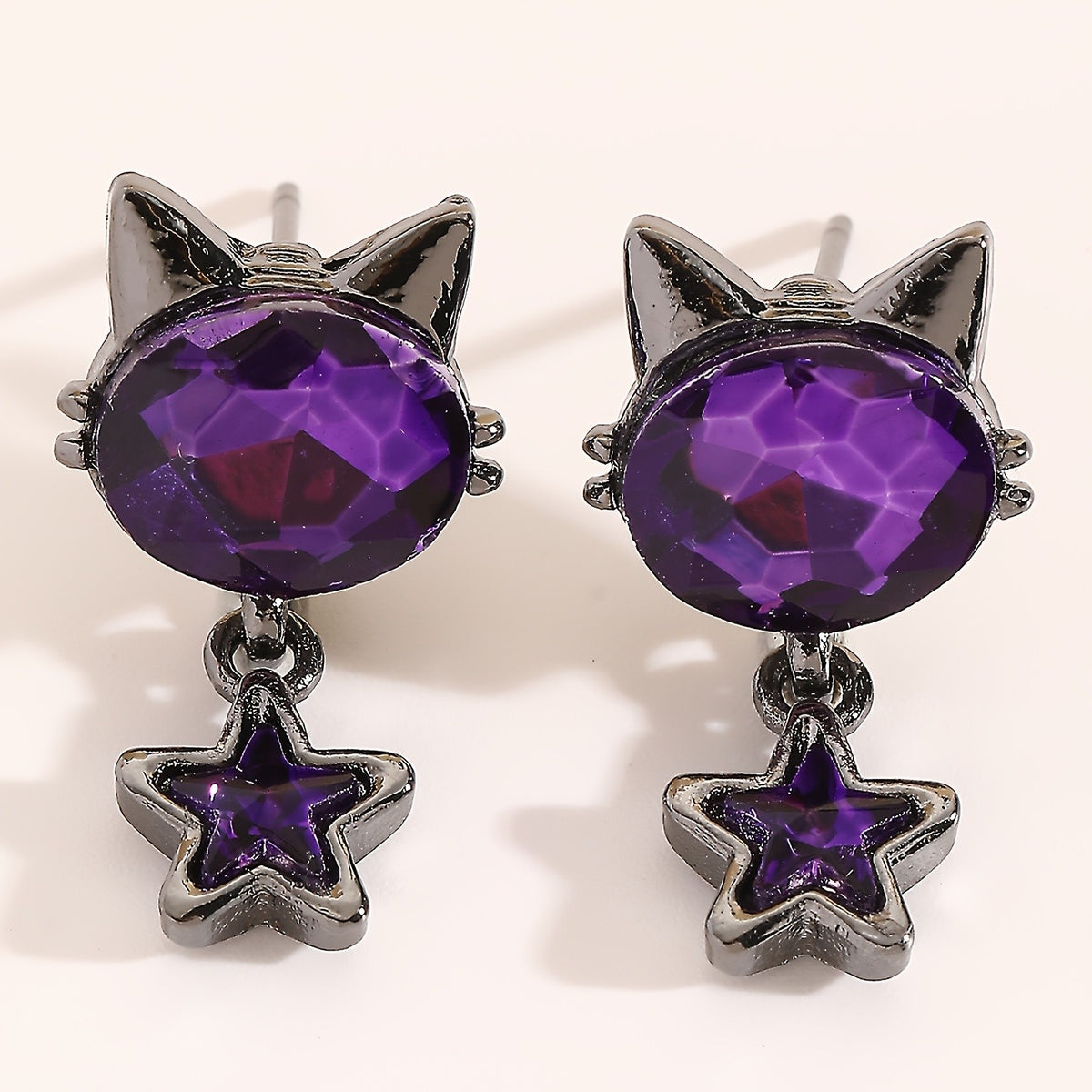Cute Purple Cat Star Earrings