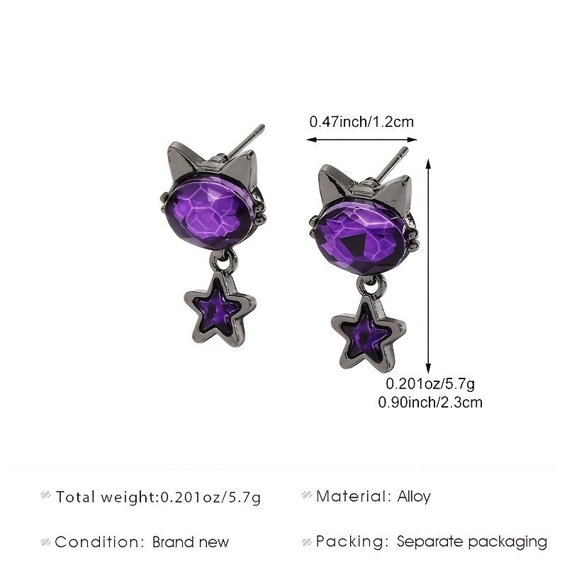 Cute Purple Cat Star Earrings