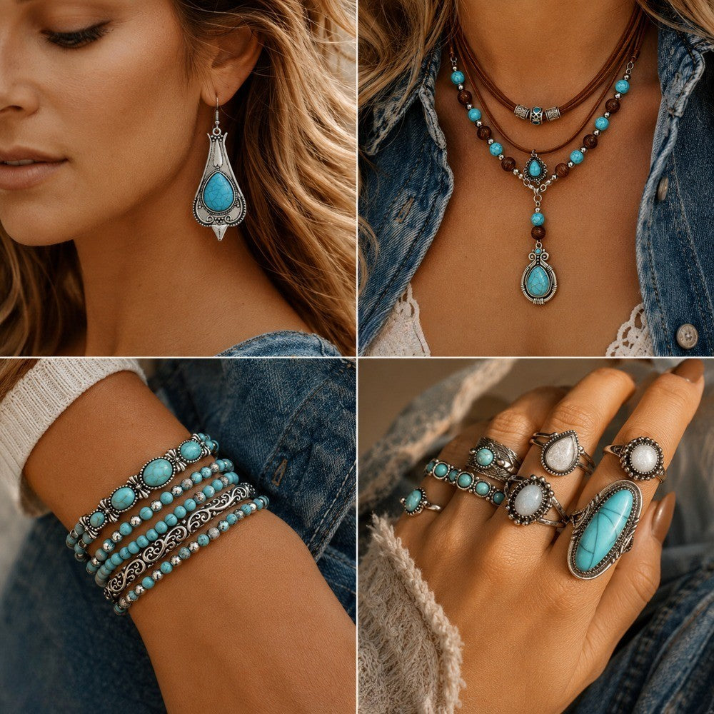12pc Vintage Boho Turquoise Jewelry Set