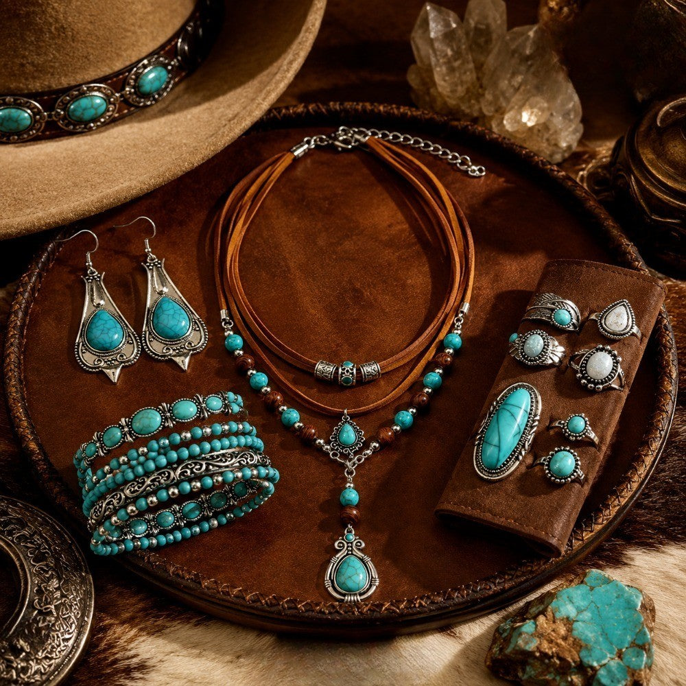 12pc Vintage Boho Turquoise Jewelry Set