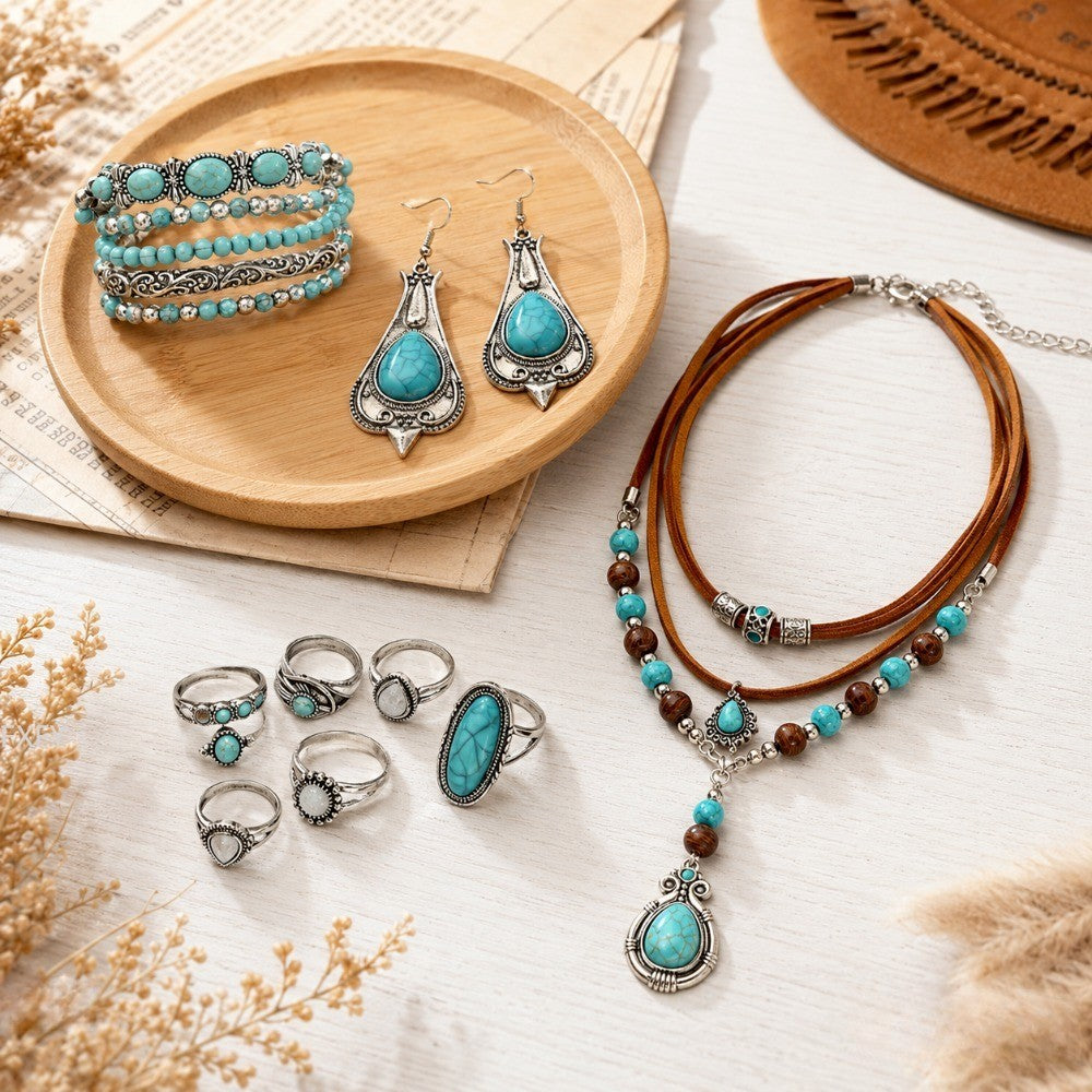 12pc Vintage Boho Turquoise Jewelry Set