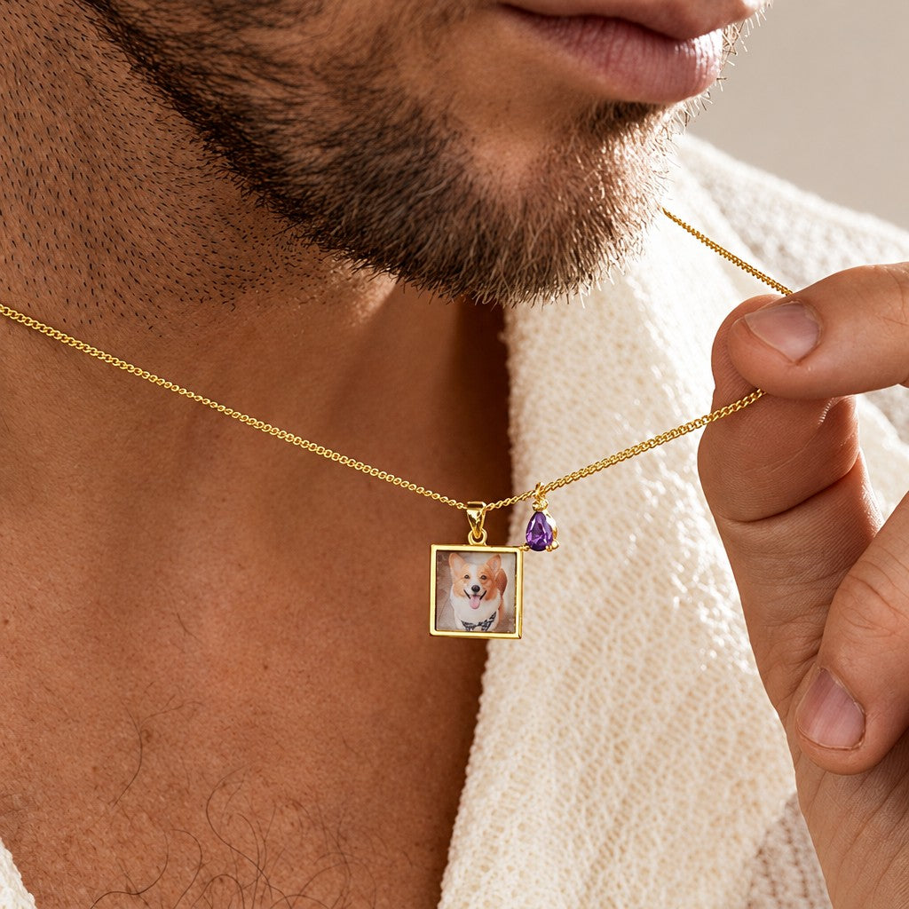 18k Custom Photo Square Necklace