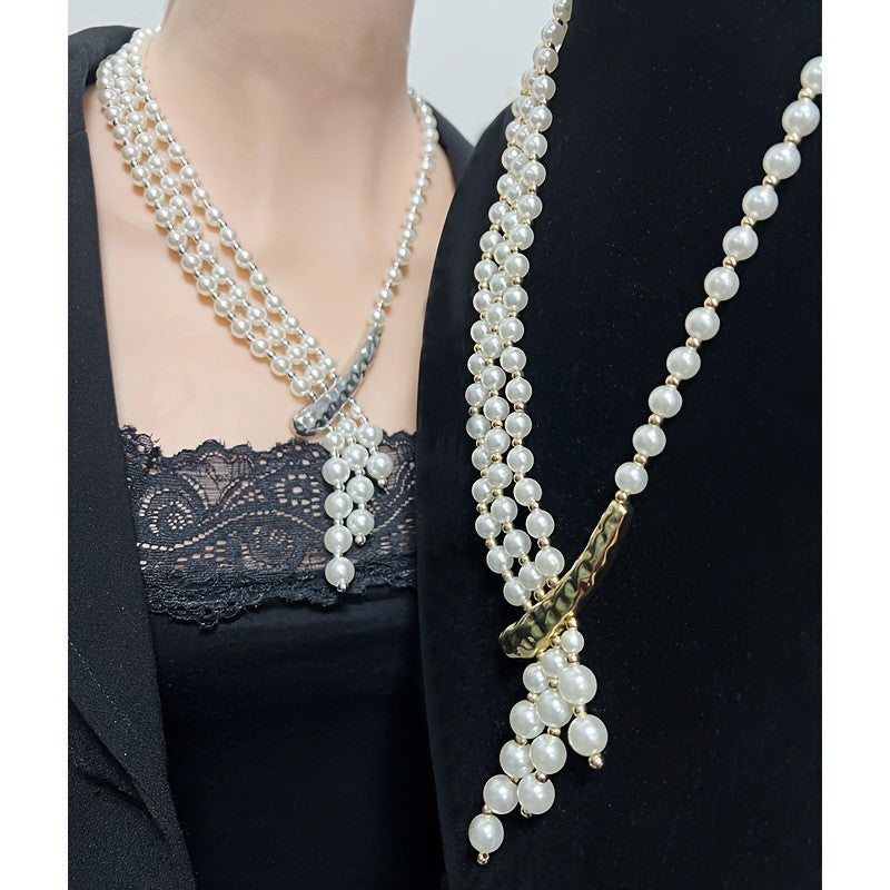 Elegant Multi-Layer Pearl Y-Necklace