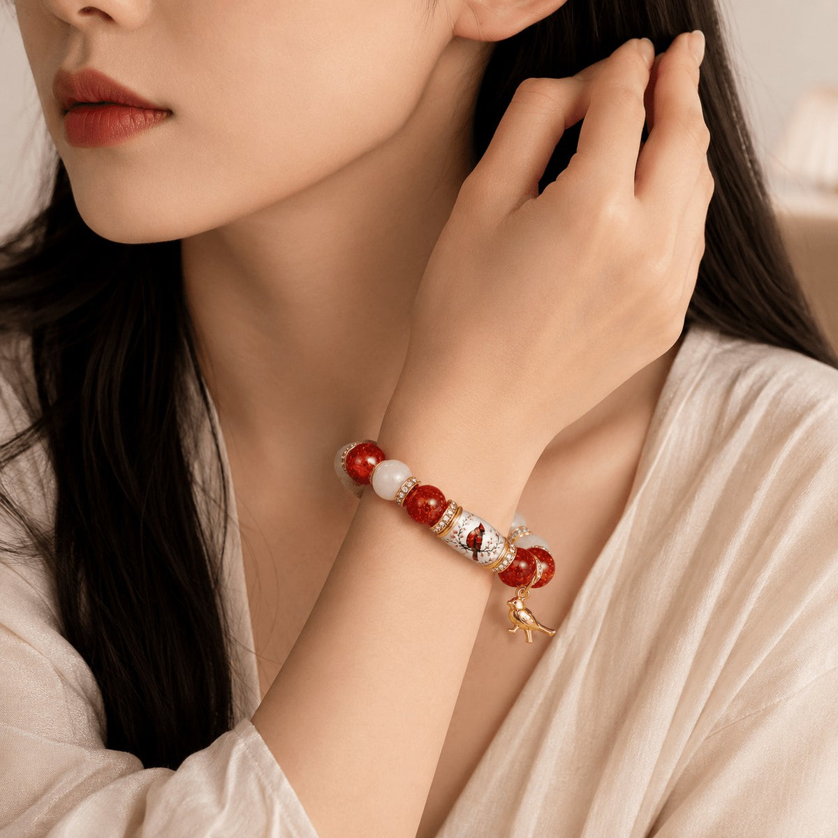 Romantic Red Cardinal Beaded Bracelet