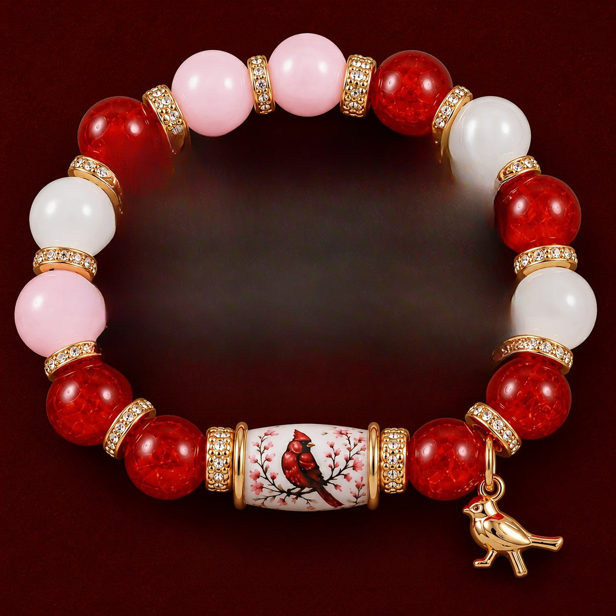 Romantic Red Cardinal Beaded Bracelet