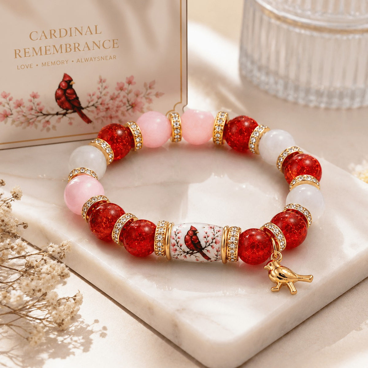 Romantic Red Cardinal Beaded Bracelet
