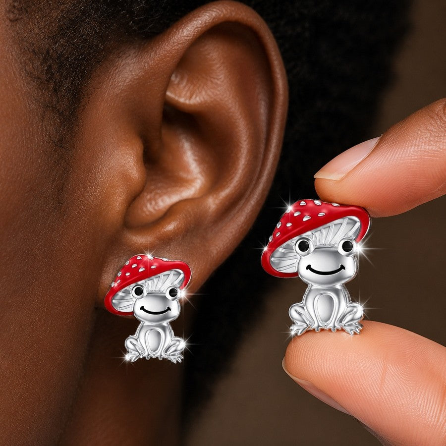 Cute Mushroom Frog Stud Earrings
