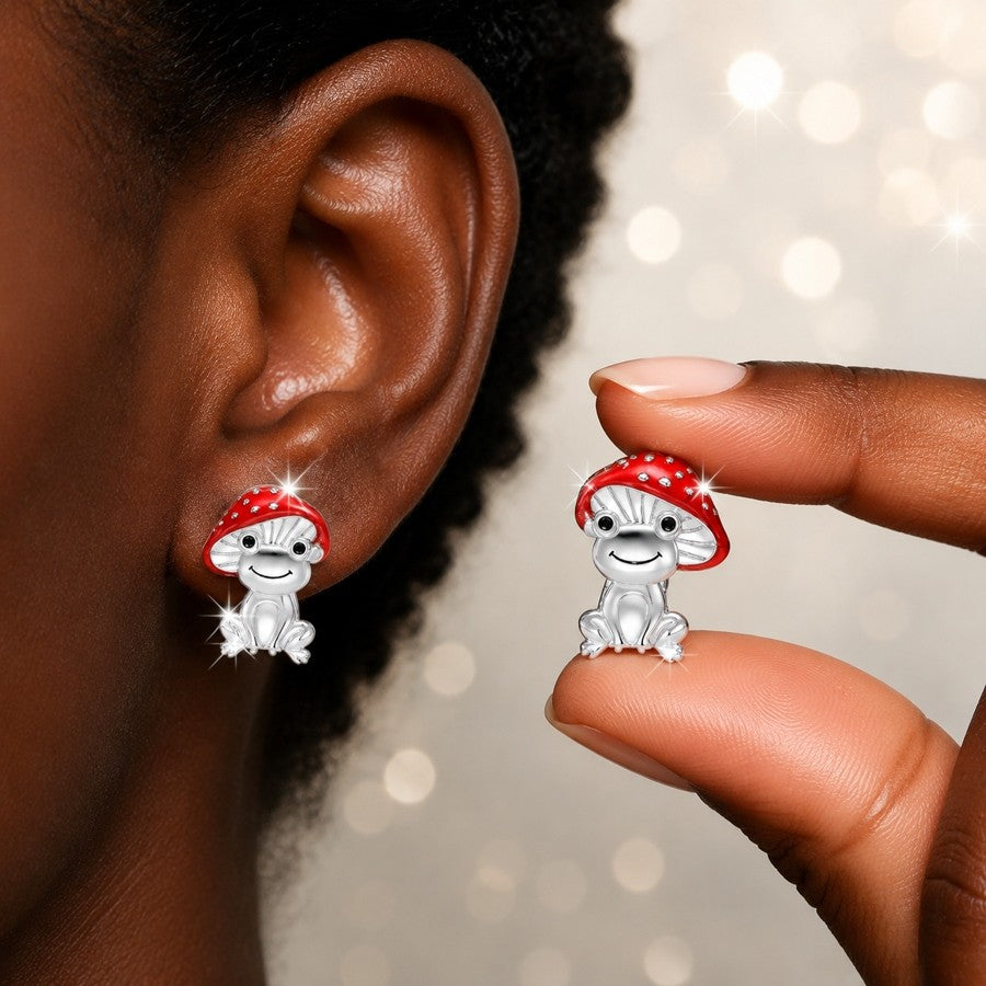 Cute Mushroom Frog Stud Earrings