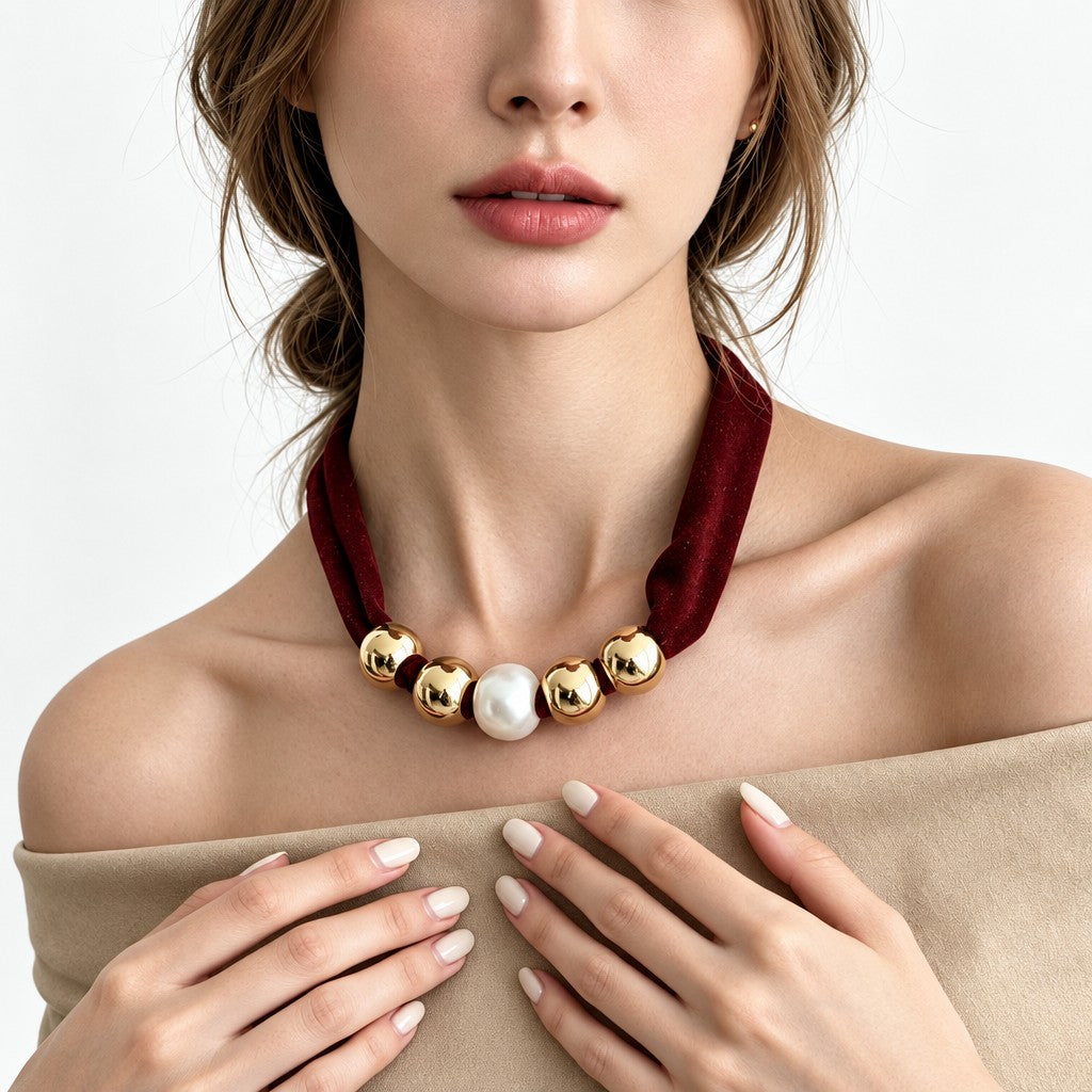 Vintage Leopard Print Pearl Choker Necklace