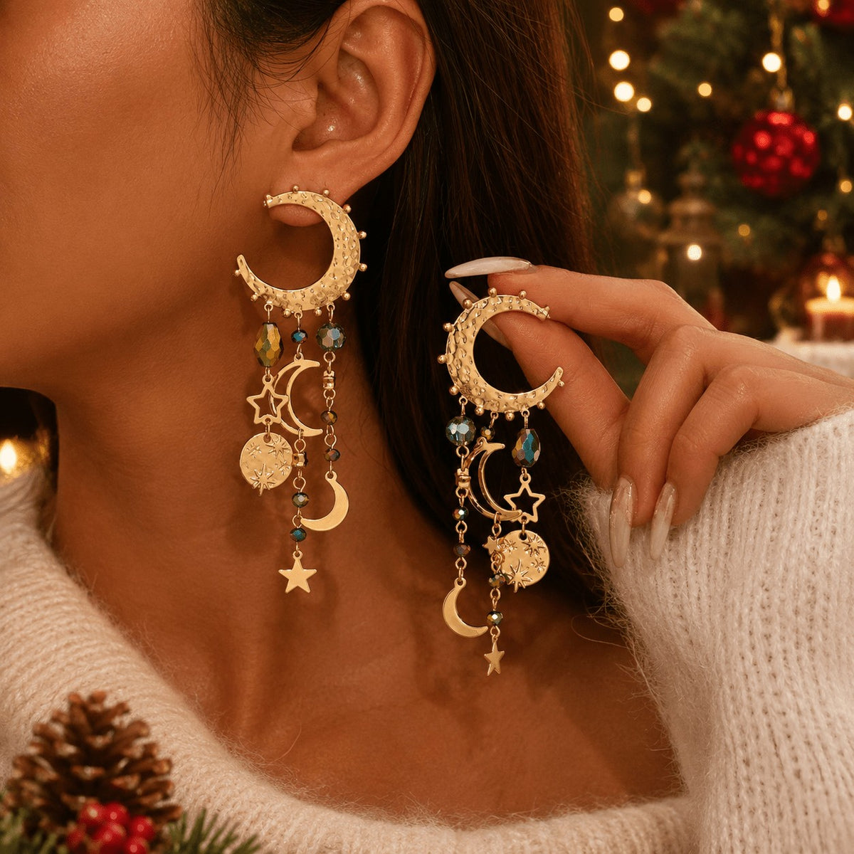 Boho Vintage Moon & Star Dangle Earrings