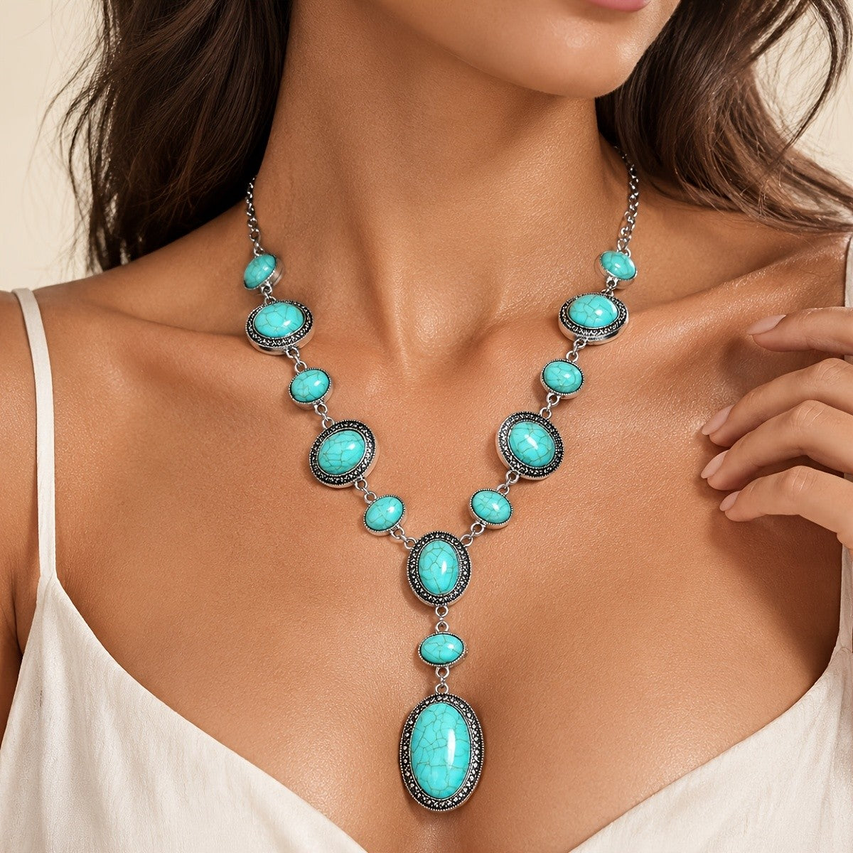 Vintage Inspired Faux Turquoise Y-Necklace