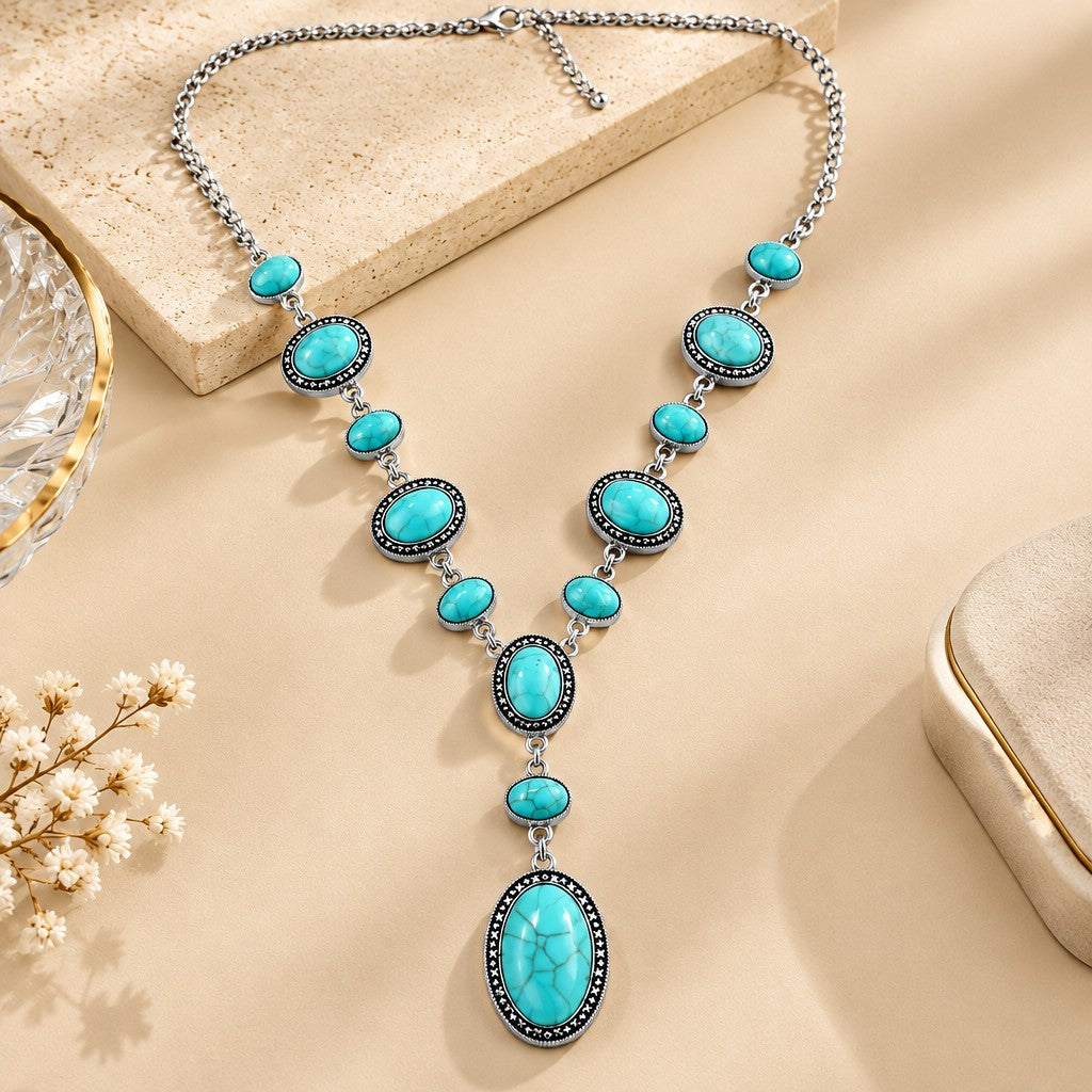 Vintage Inspired Faux Turquoise Y-Necklace