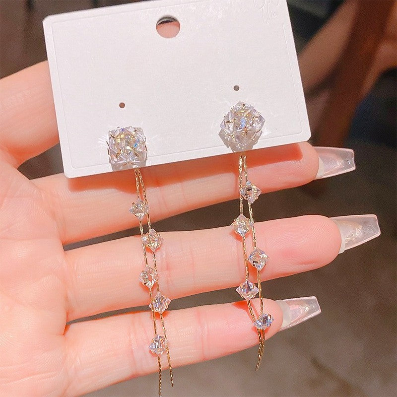 Elegant Zircon Tassel Drop Earrings
