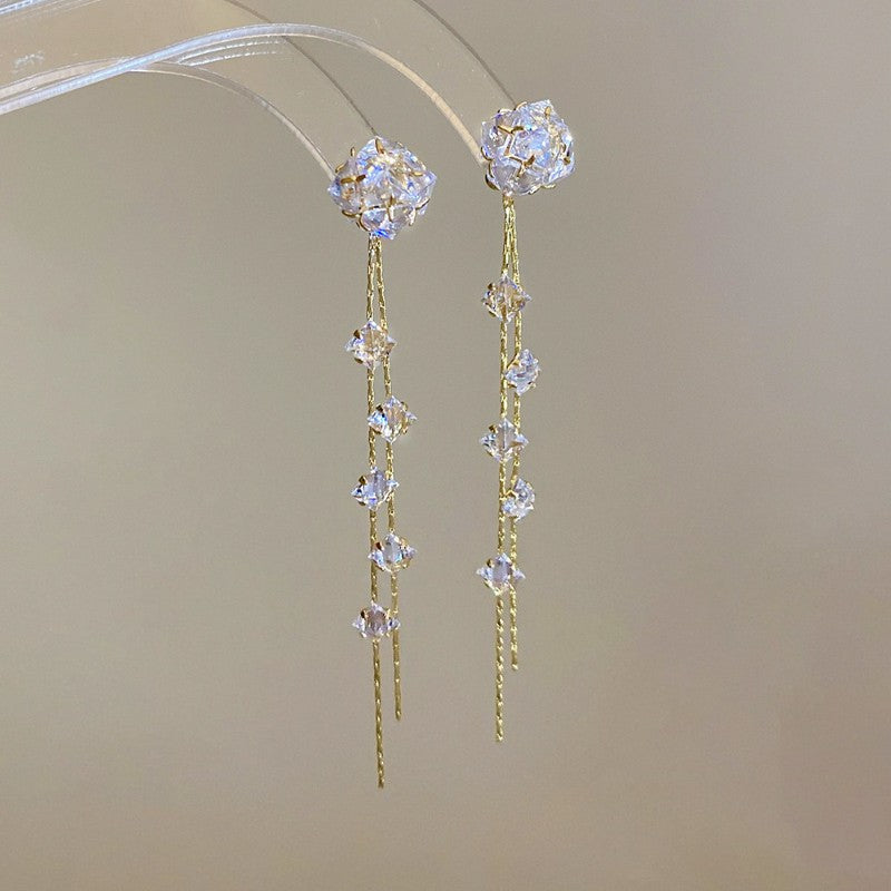 Elegant Zircon Tassel Drop Earrings